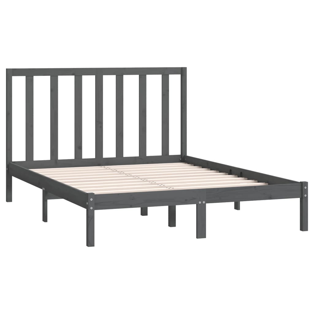 Estrutura de cama casal 135x190 cm pinho maciço cinza