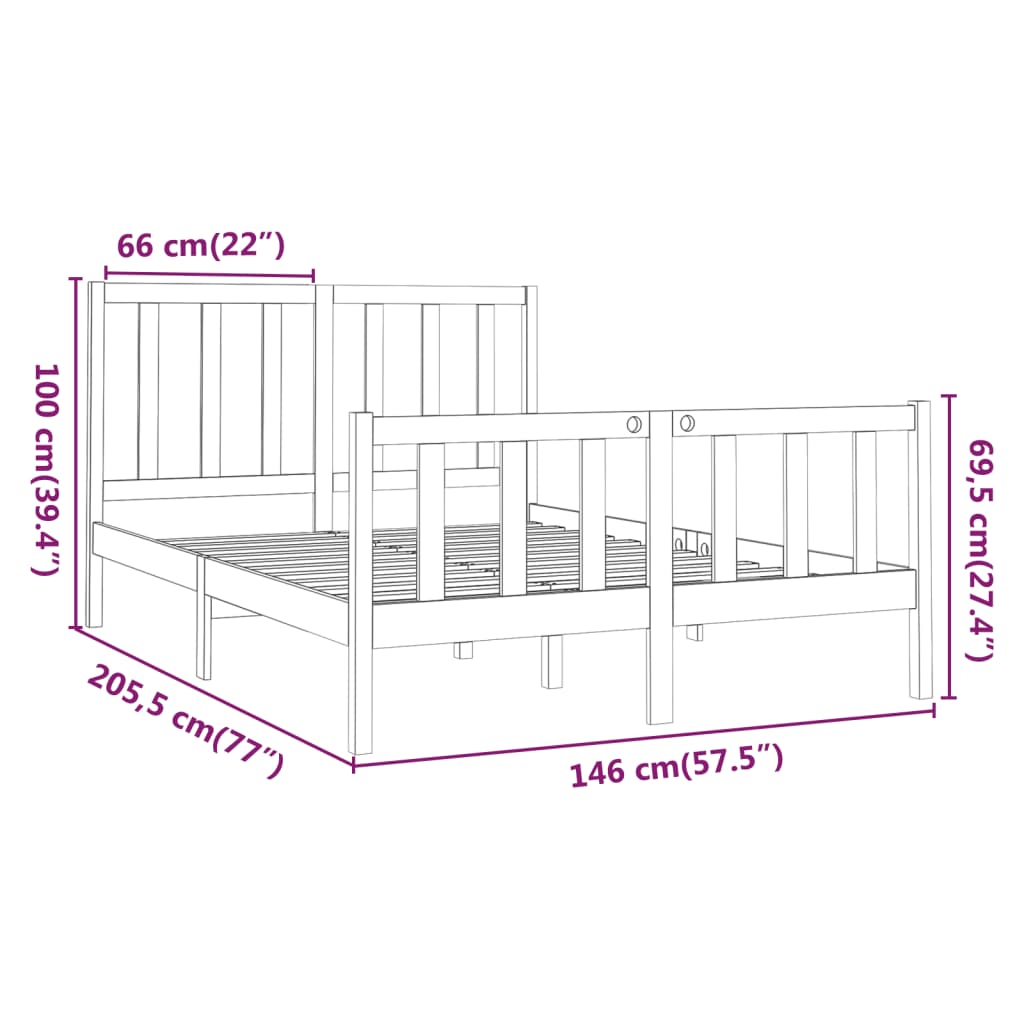 Estrutura de cama 140x190 cm pinho maciço