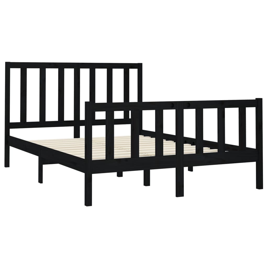 Estrutura de cama 140x190 cm madeira de pinho maciça preto