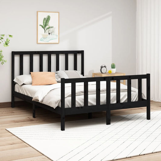 Estrutura de cama 140x190 cm madeira de pinho maciça preto