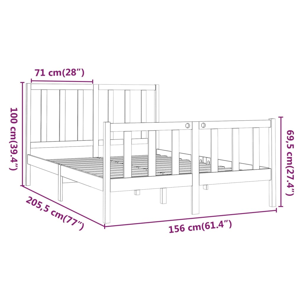 Estrutura de cama king 150x200 cm pinho maciço branco