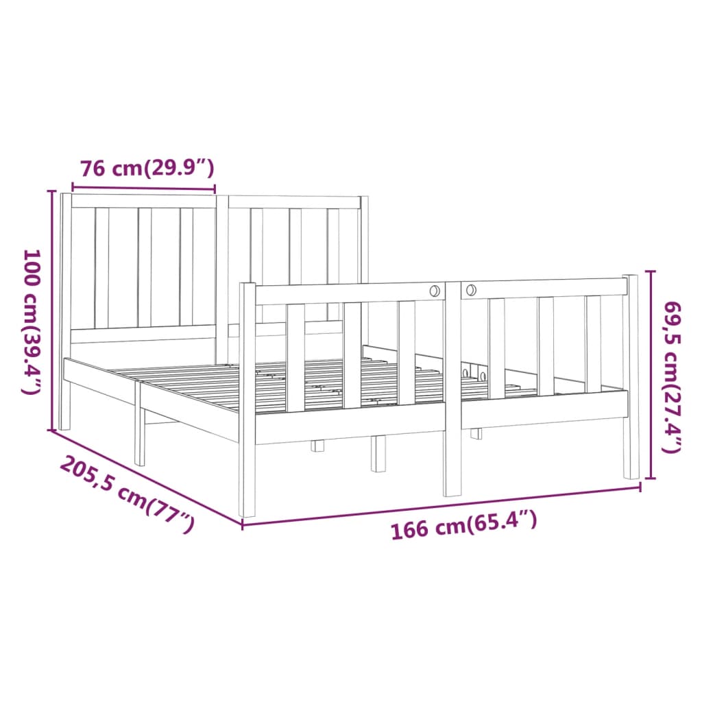 Estrutura de cama 160x200 cm pinho maciço