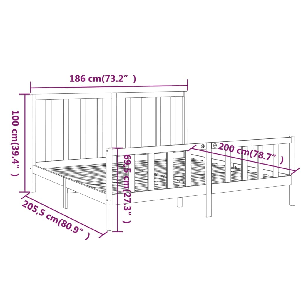 Estrutura de cama super king 180x200 cm pinho maciço