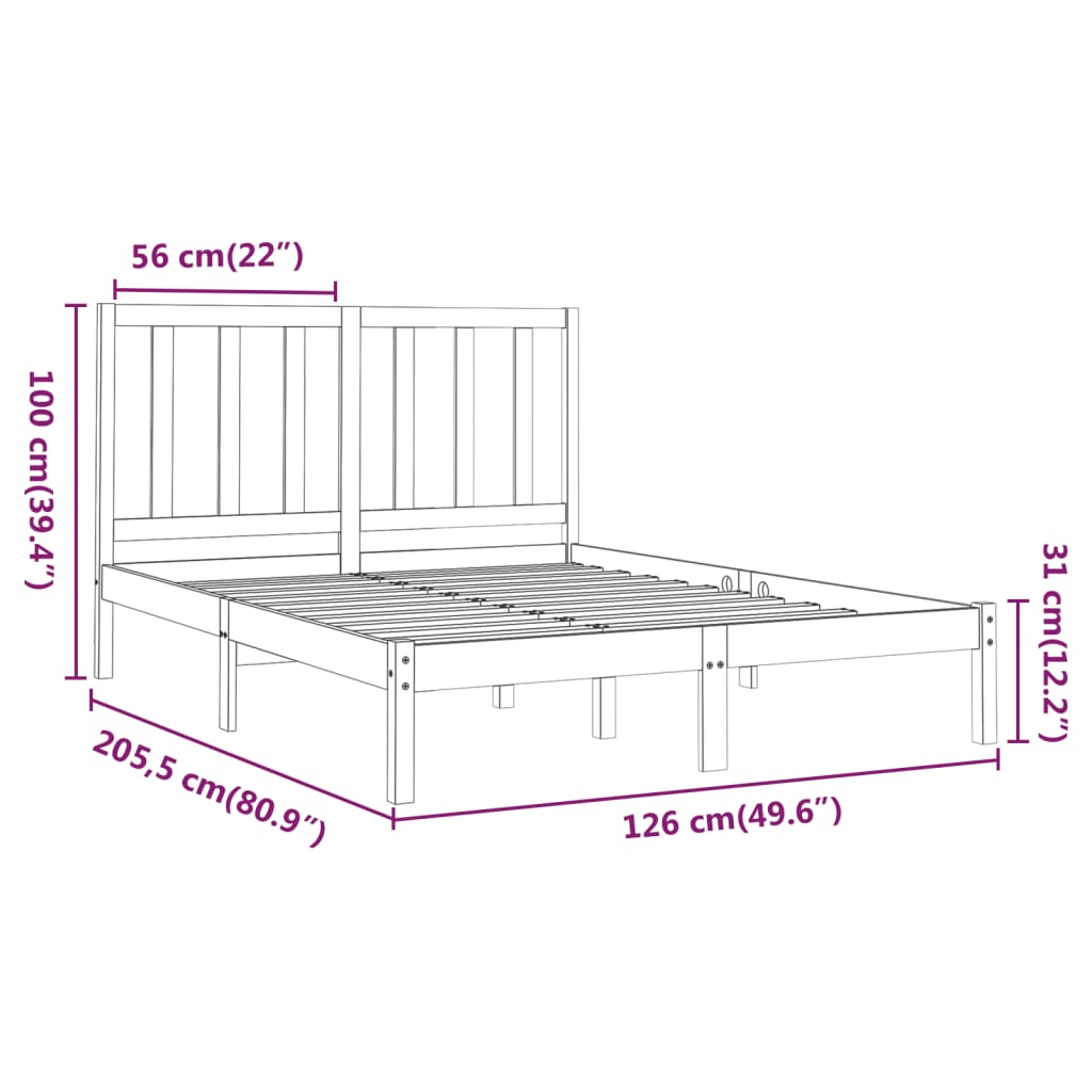 Estrutura de cama 120x200 cm madeira maciça branco