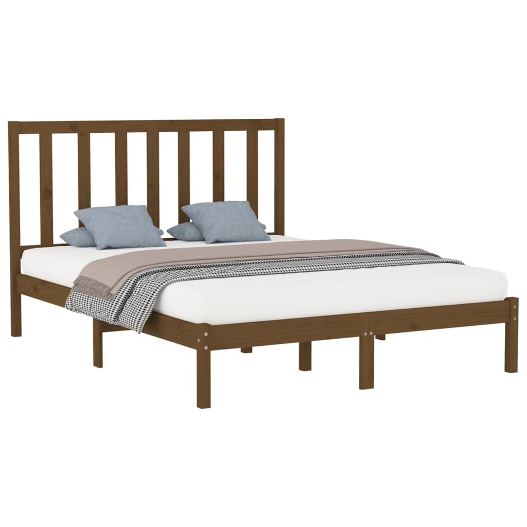 Estrutura cama king 150x200 cm madeira maciça castanho-mel