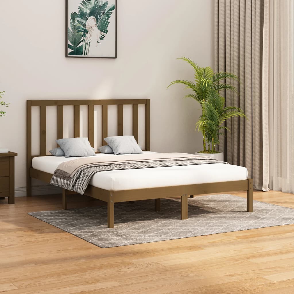 Estrutura cama king 150x200 cm madeira maciça castanho-mel