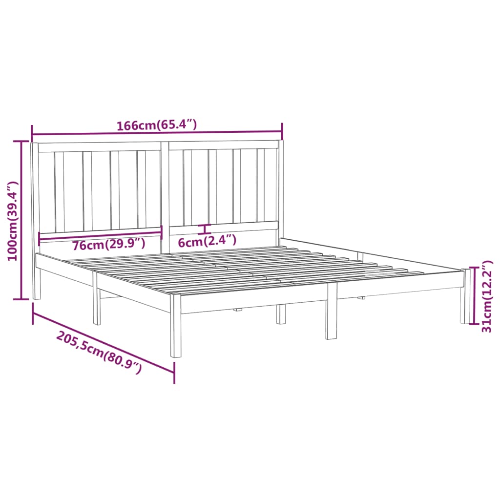 Estrutura de cama 160x200 cm pinho maciço preto