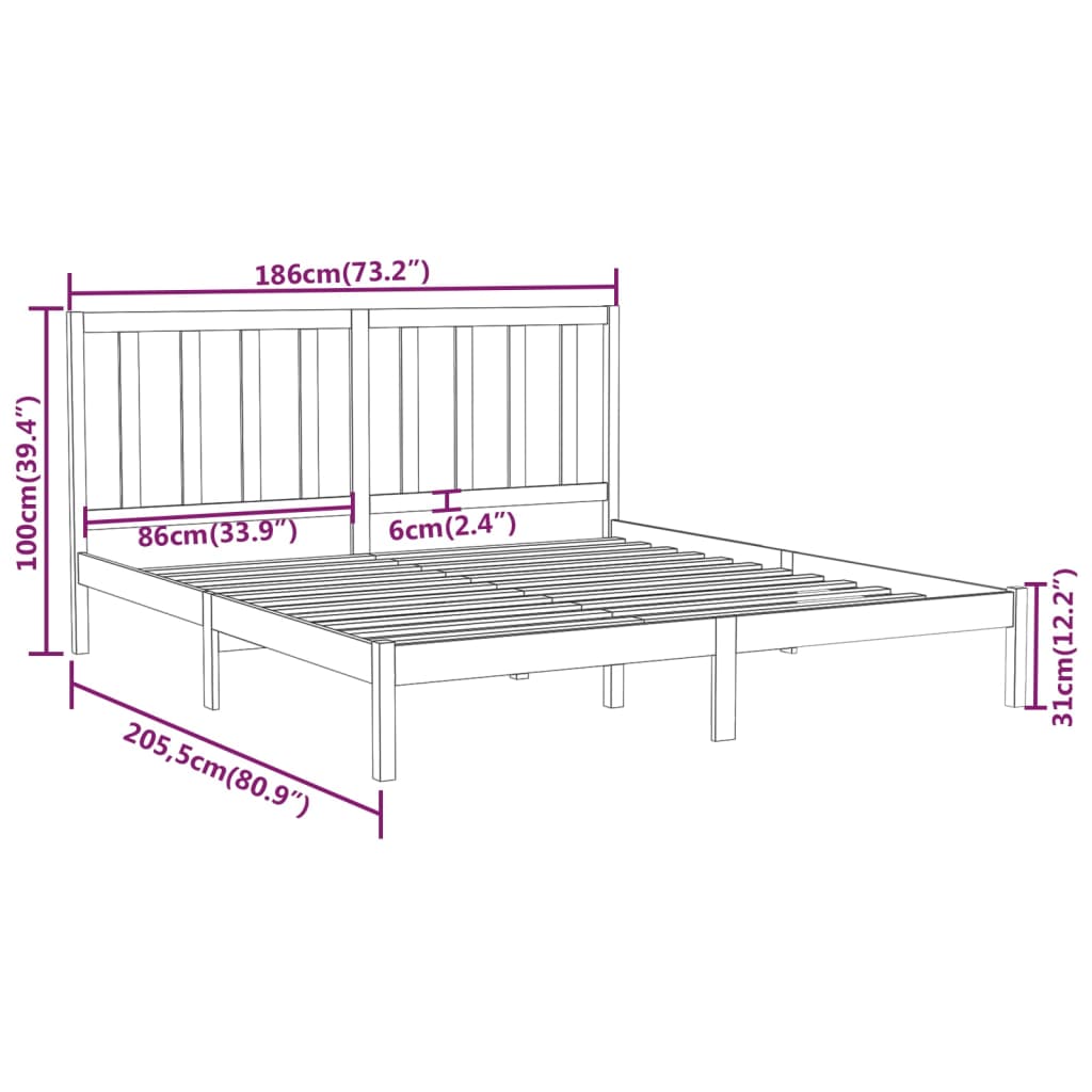 Estrutura de cama super king 180x200 cm madeira maciça cinza