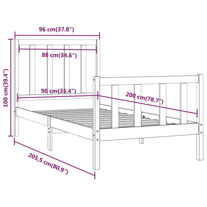 Estrutura de cama 90 x 200 cm madeira maciça