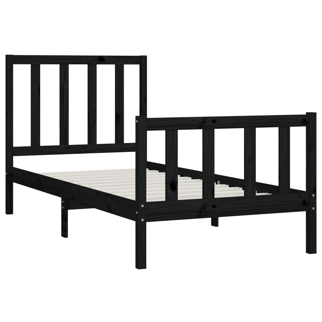 Estrutura cama de solteiro 90x200 cm madeira maciça preto