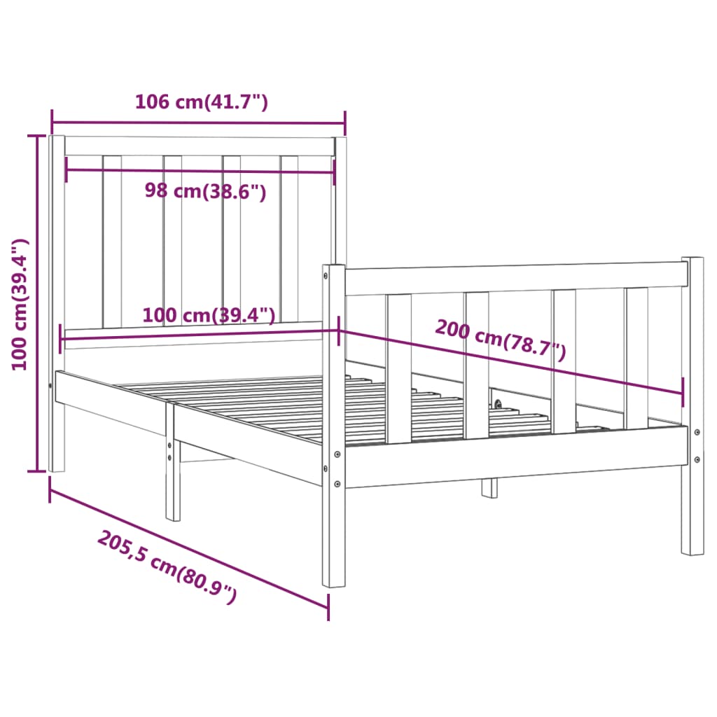 Estrutura de cama 100x200 cm madeira maciça branco