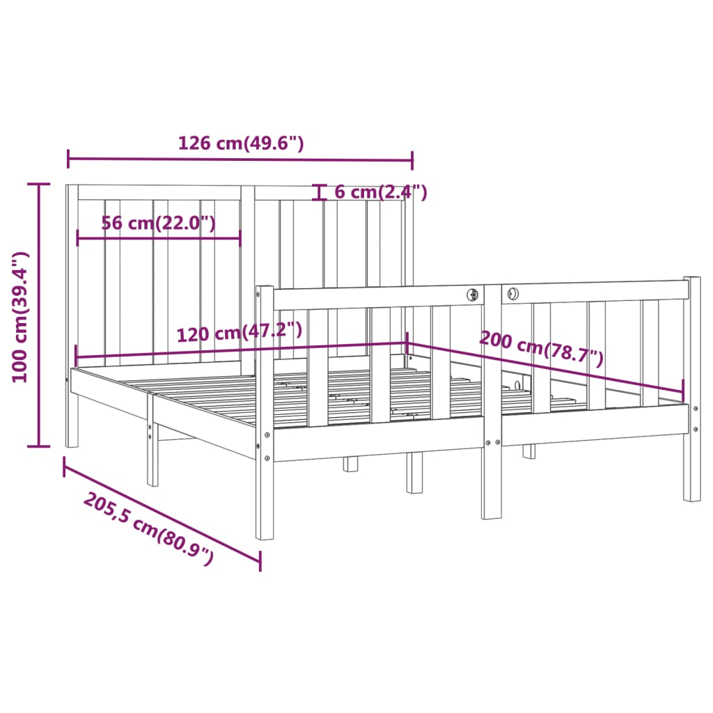 Estrutura de cama 120x200 cm madeira maciça branco