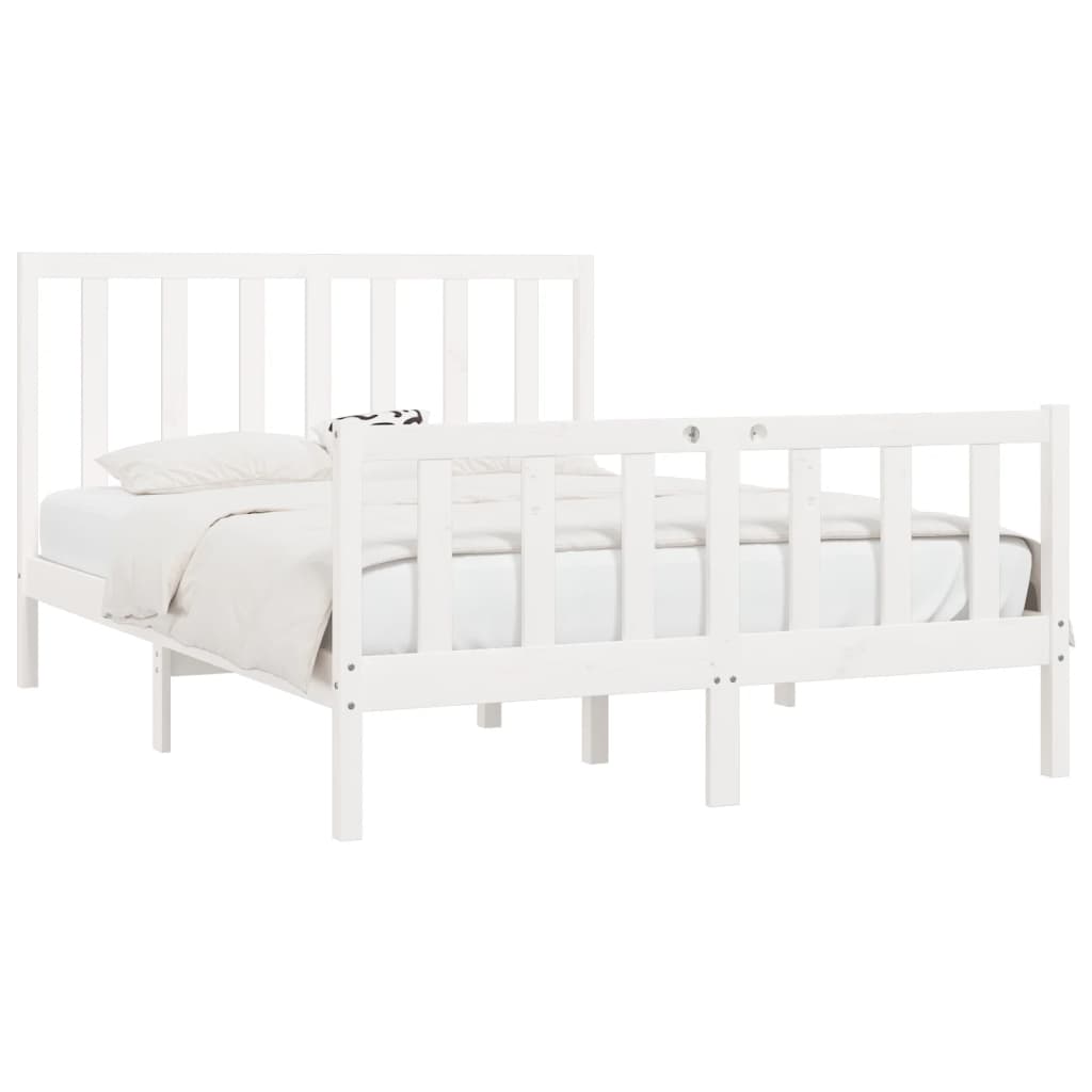 Estrutura de cama 140x200 cm madeira maciça branco