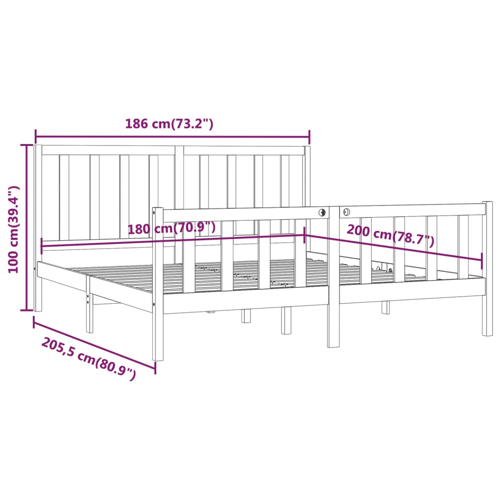 Estrutura de cama super king pinho maciço 180x200 cm branco