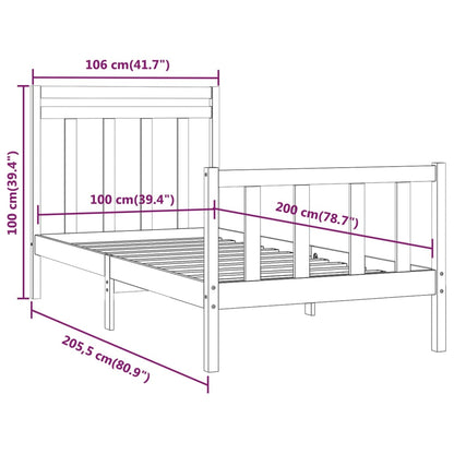 Estrutura de cama 100x200 cm pinho maciço