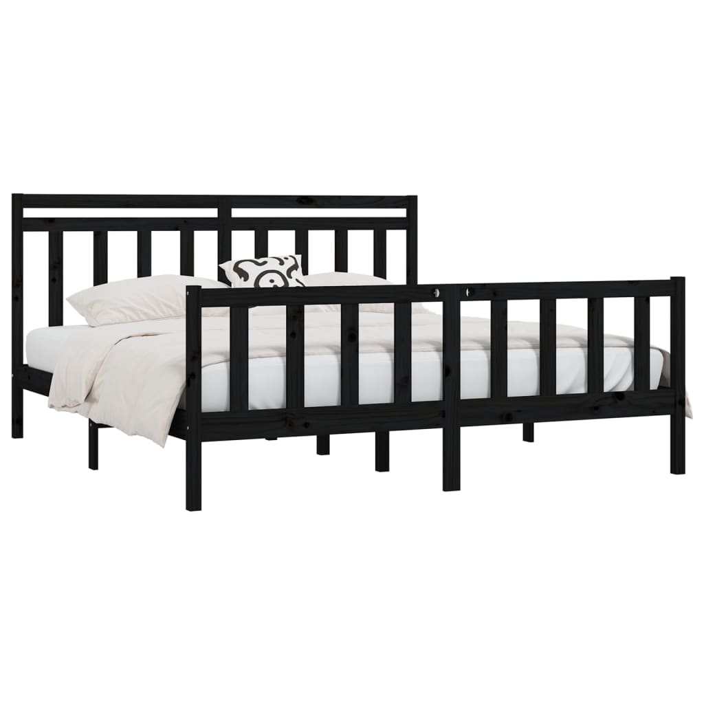 Estrutura de cama super king 180x200 cm pinho maciço preto