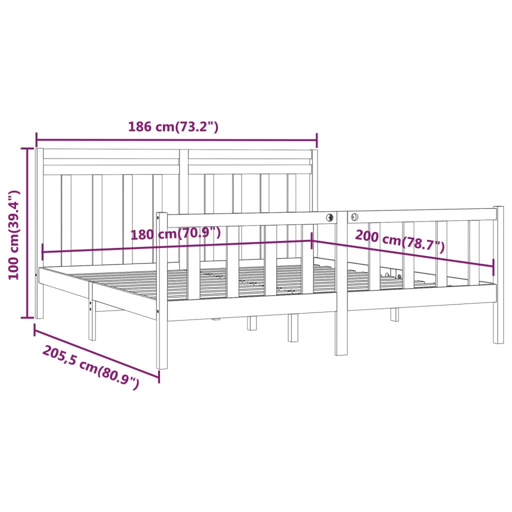 Estrutura de cama super king 180x200 cm pinho maciço preto