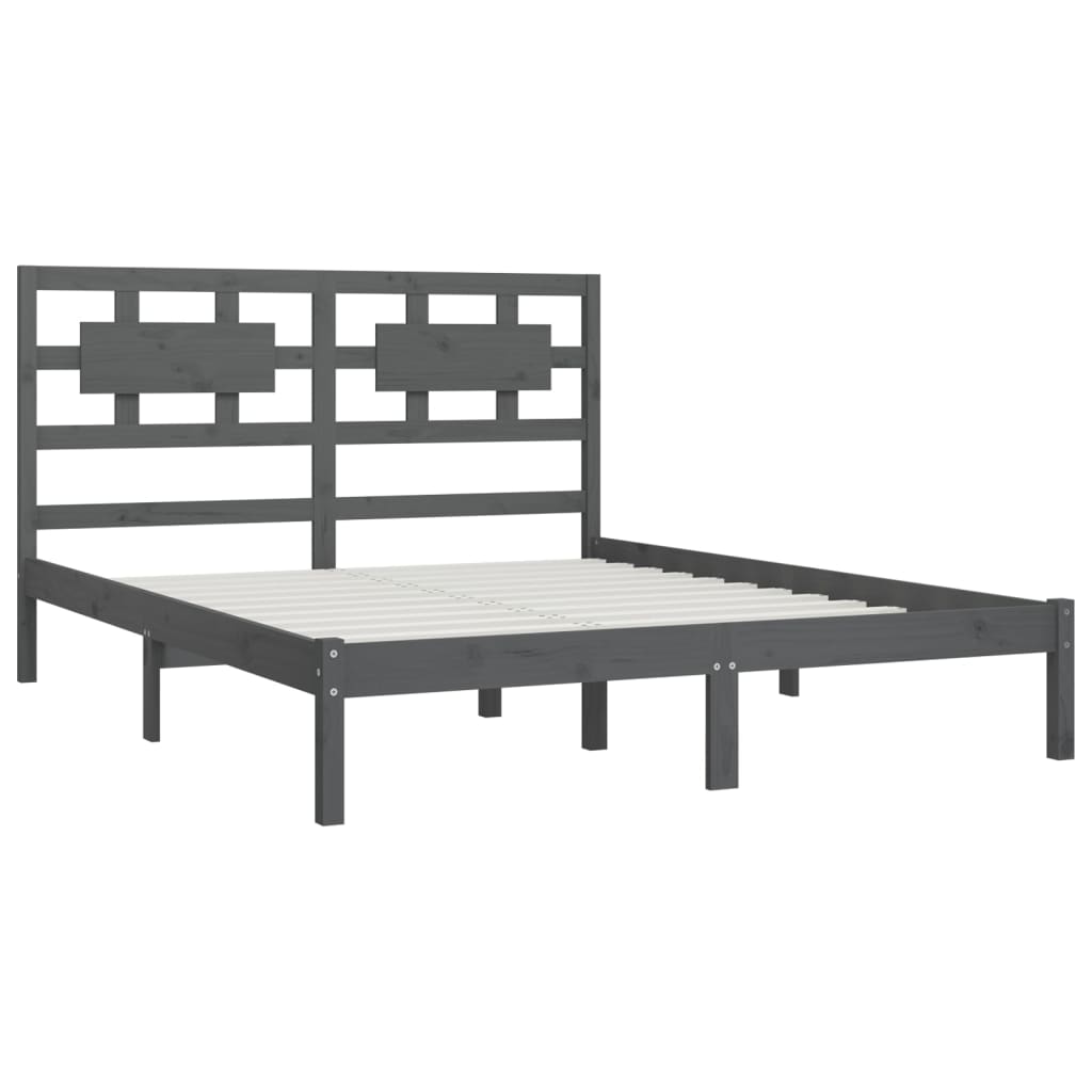 Estrutura de cama king 150x200 cm pinho maciço cinzento