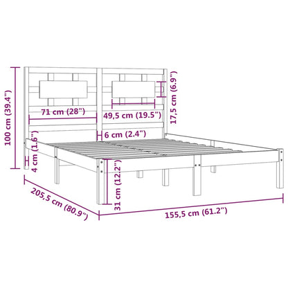 Estrutura de cama king 150x200 cm pinho maciço cinzento