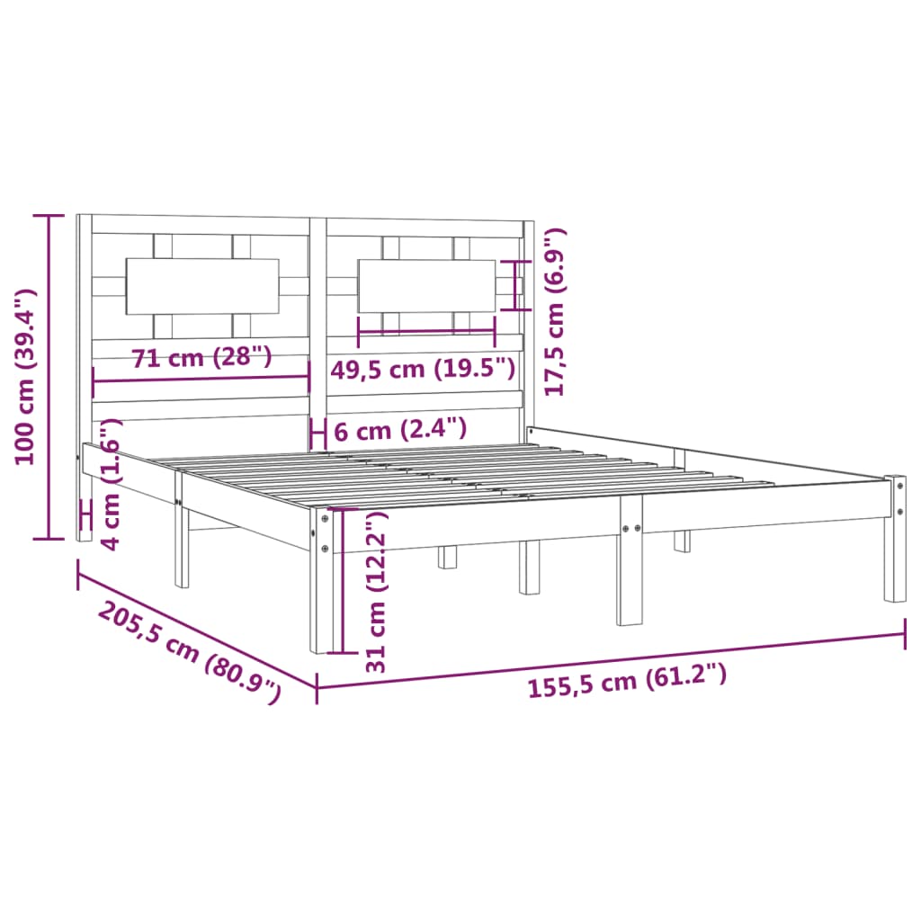 Estrutura cama king 150x200 cm pinho maciço castanho-mel