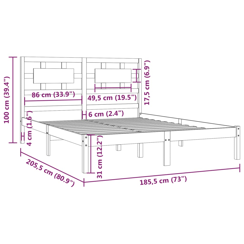 Estrutura de cama super king 180x200 cm pinho maciço cinza