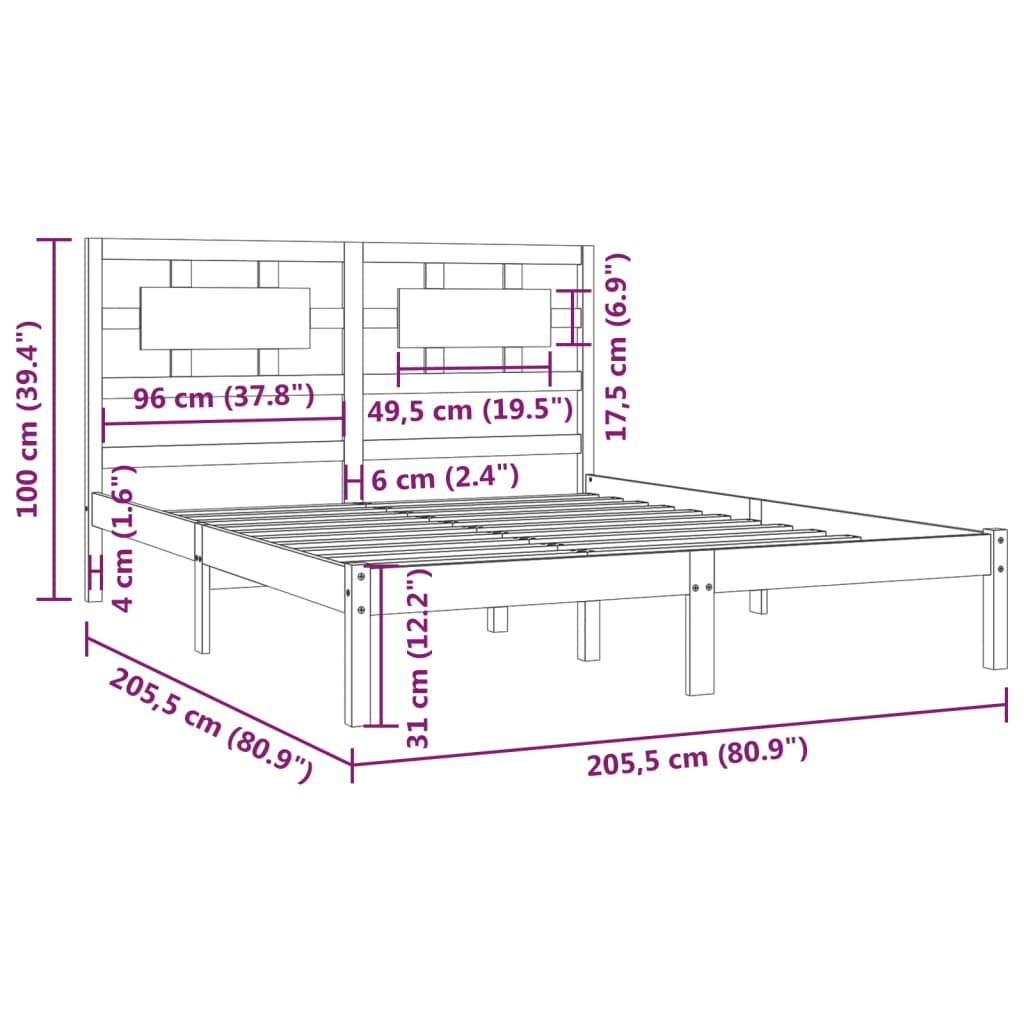 Estrutura de cama 200x200 cm pinho maciço branco