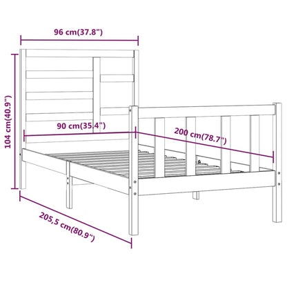 Estrutura de cama 90 x 200 cm pinho maciço