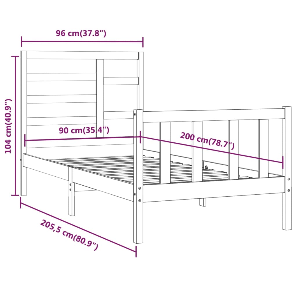 Estrutura de cama 90x200 cm pinho maciço castanho mel