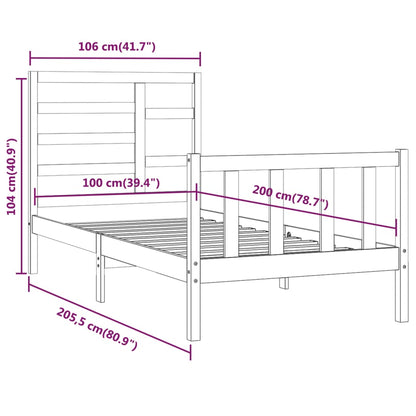 Estrutura de cama 100x200 cm pinho maciço preto