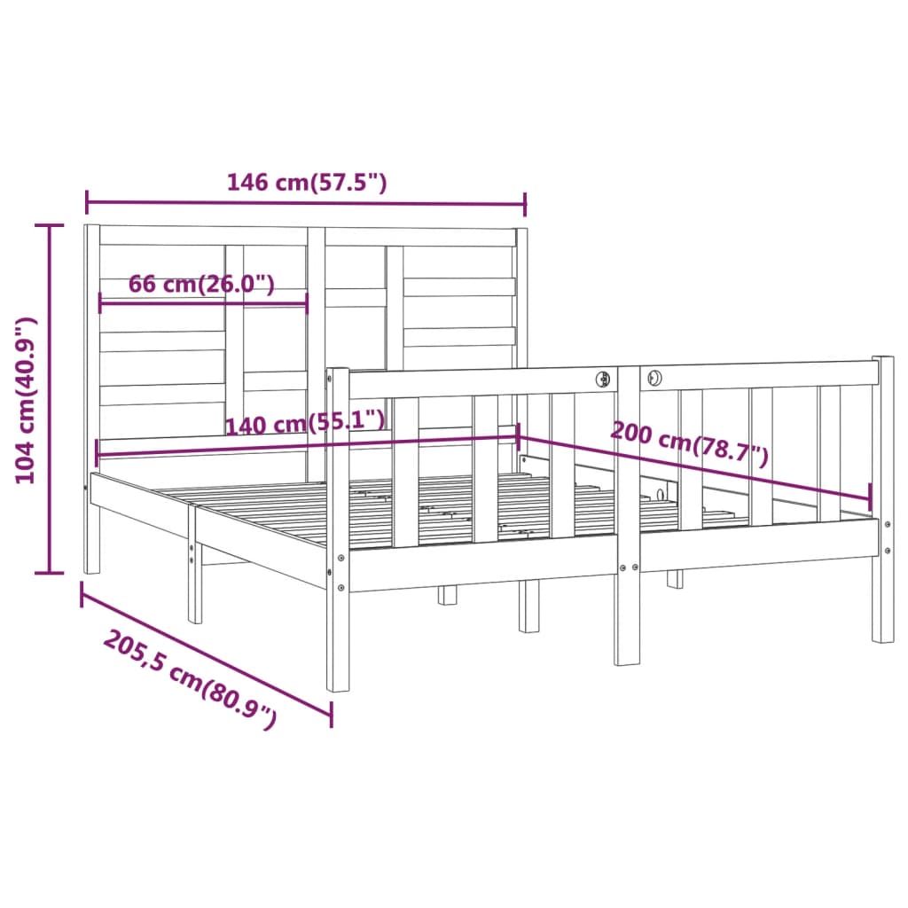 Estrutura de cama 140x200 cm madeira de pinho maciça branco