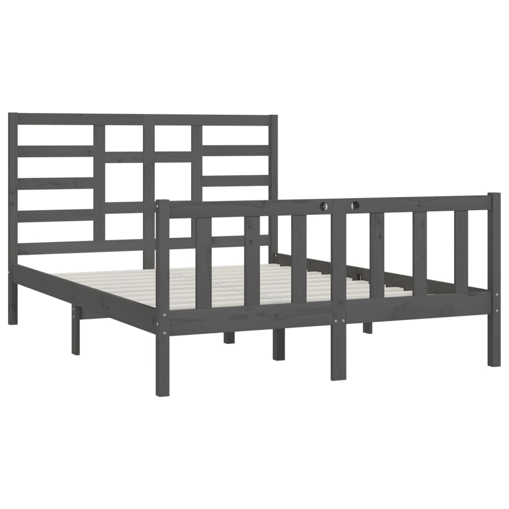 Estrutura de cama king 150x200 cm madeira maciça cinza