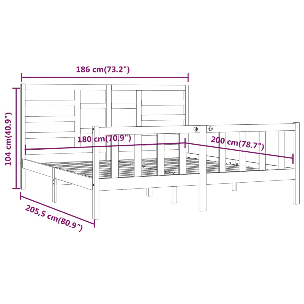 Estrutura de cama super king 180x200 cm madeira maciça