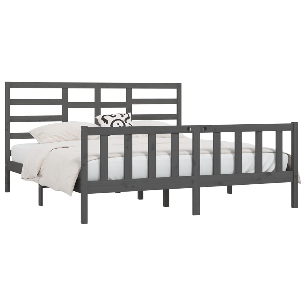 Estrutura de cama super king 180x200 cm madeira maciça cinza