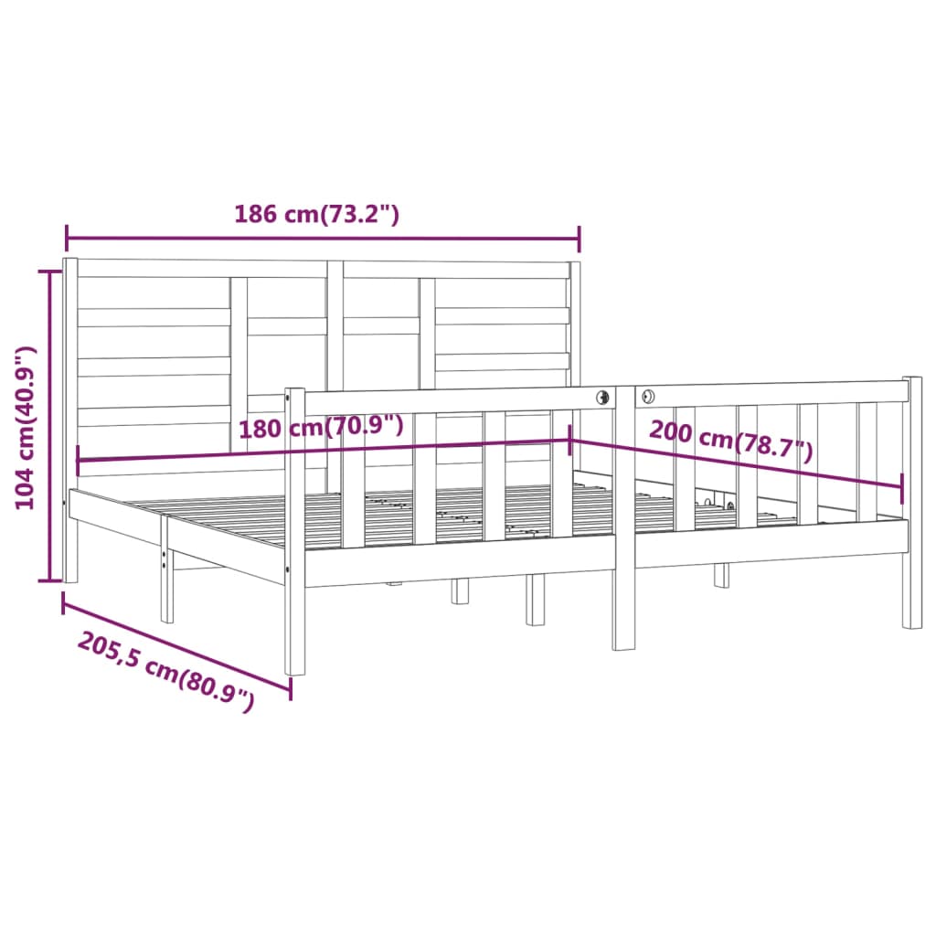 Estrutura de cama super king 180x200 cm madeira maciça cinza