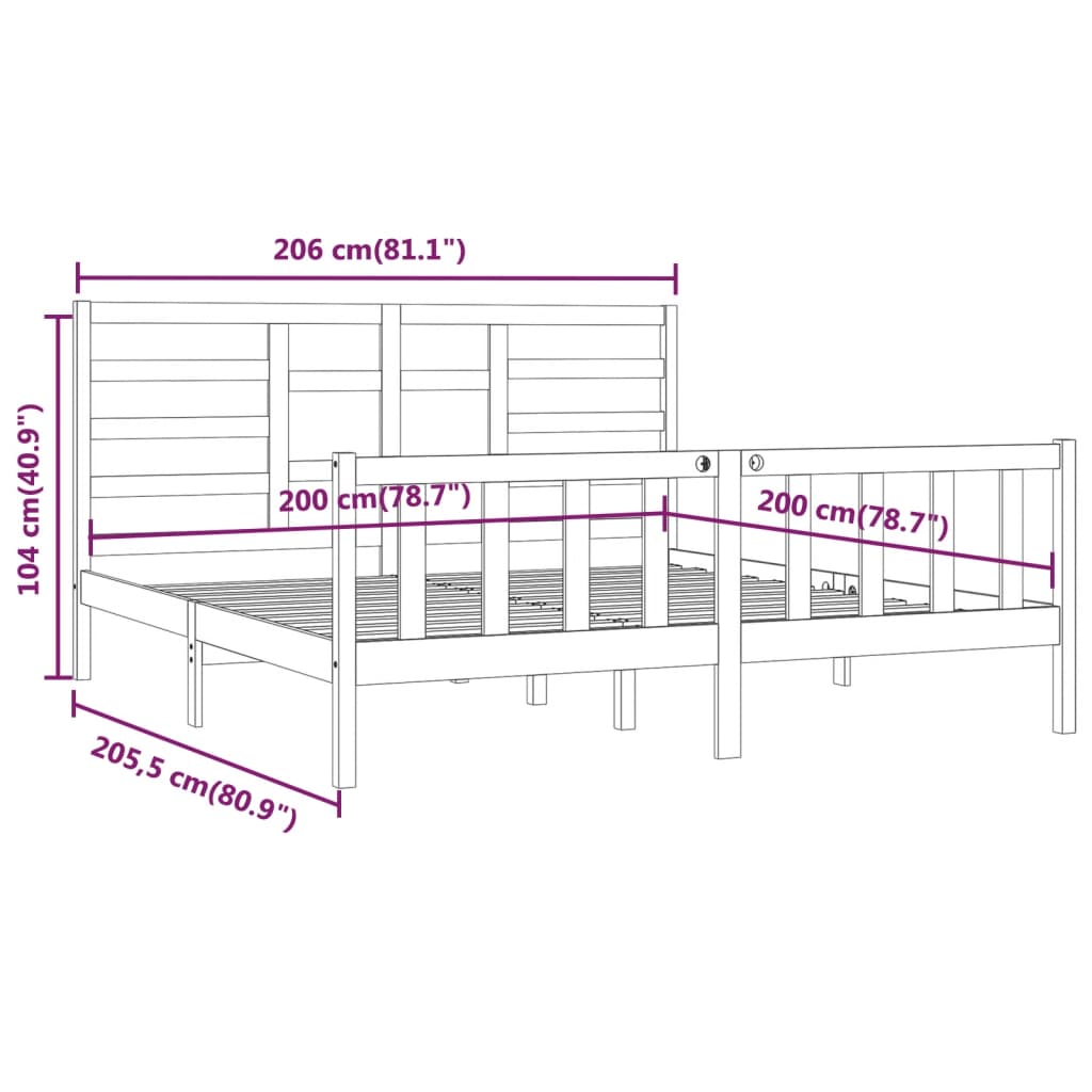 Estrutura de cama 200x200 cm pinho maciço castanho mel