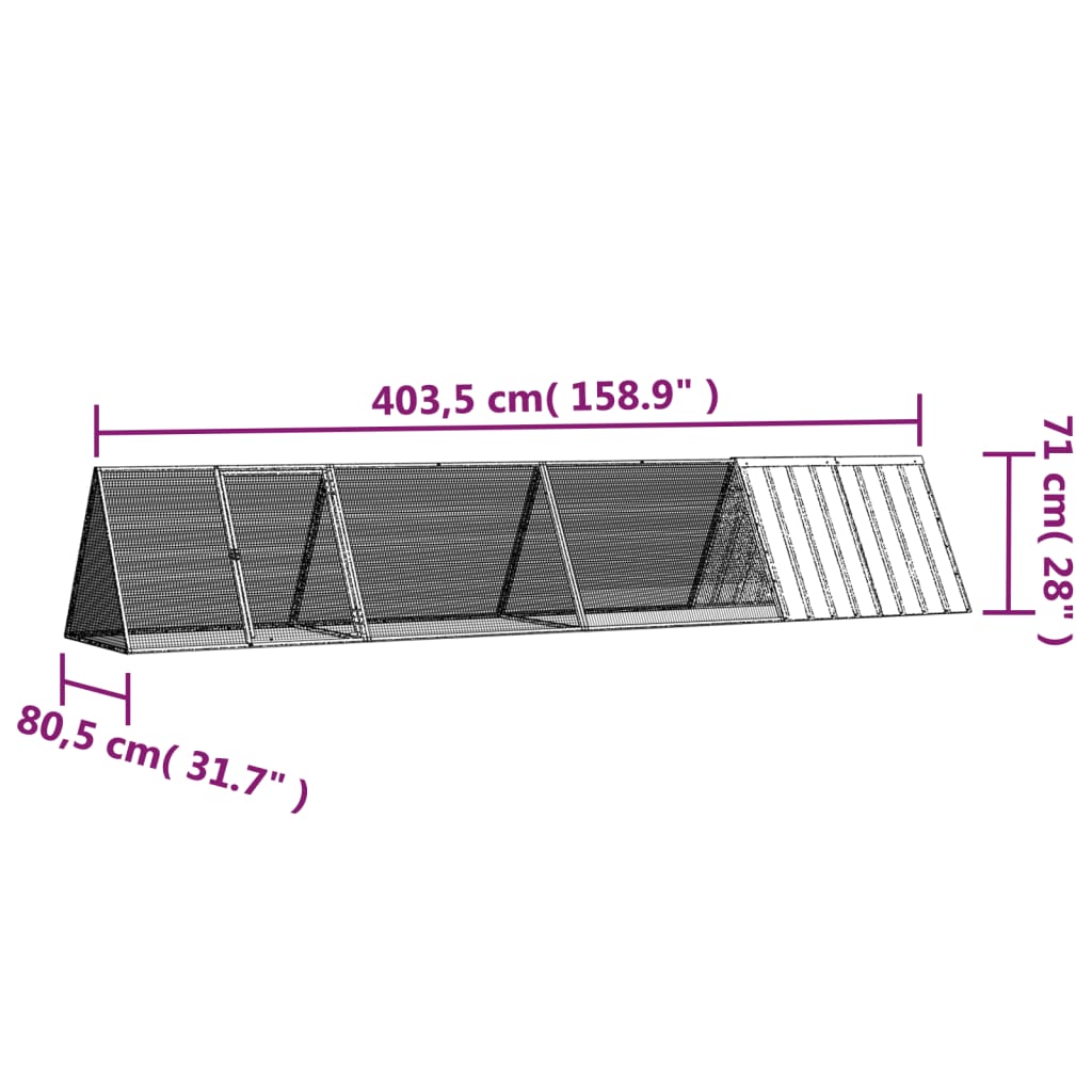 Gaiola p/ coelhos 403,5x80,5x71 cm aço galvanizado antracite