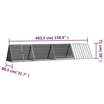 Gaiola p/ coelhos 403,5x80,5x71 cm aço galvanizado cinzento