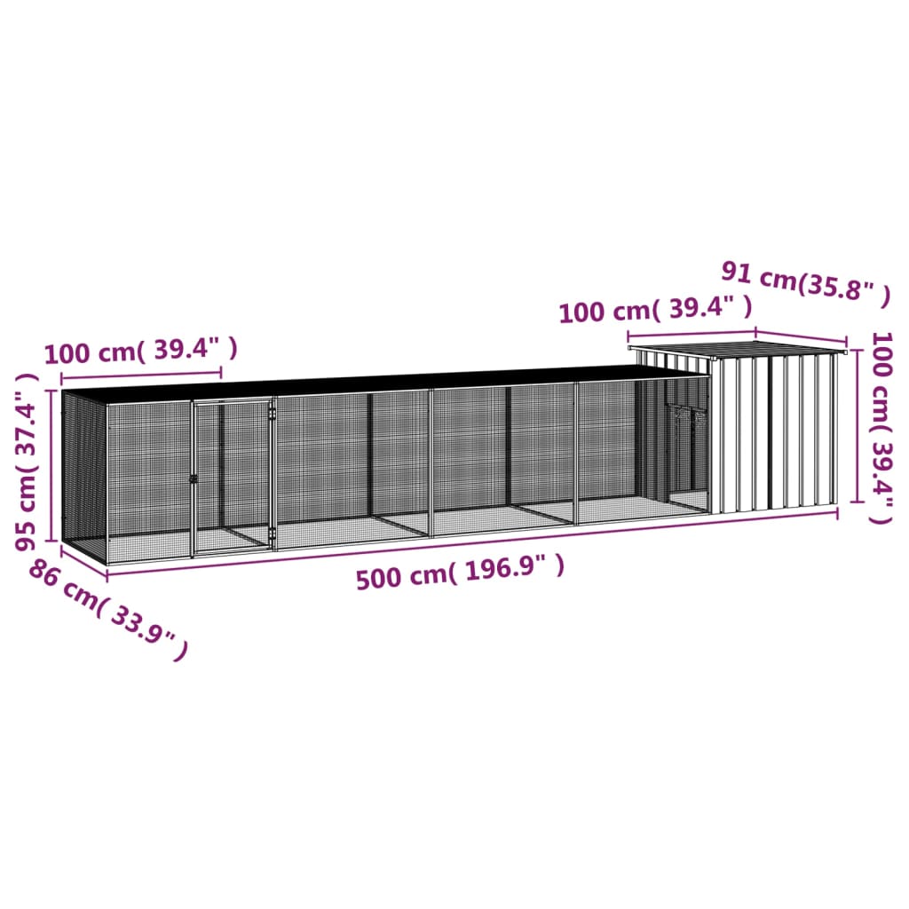 Galinheiro 500x91x100 cm aço galvanizado antracite