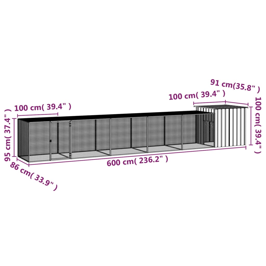 Galinheiro 600x91x100 cm aço galvanizado antracite