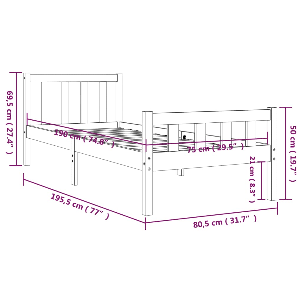 Estrutura cama pequena solteiro 75x190 cm madeira maciça branco