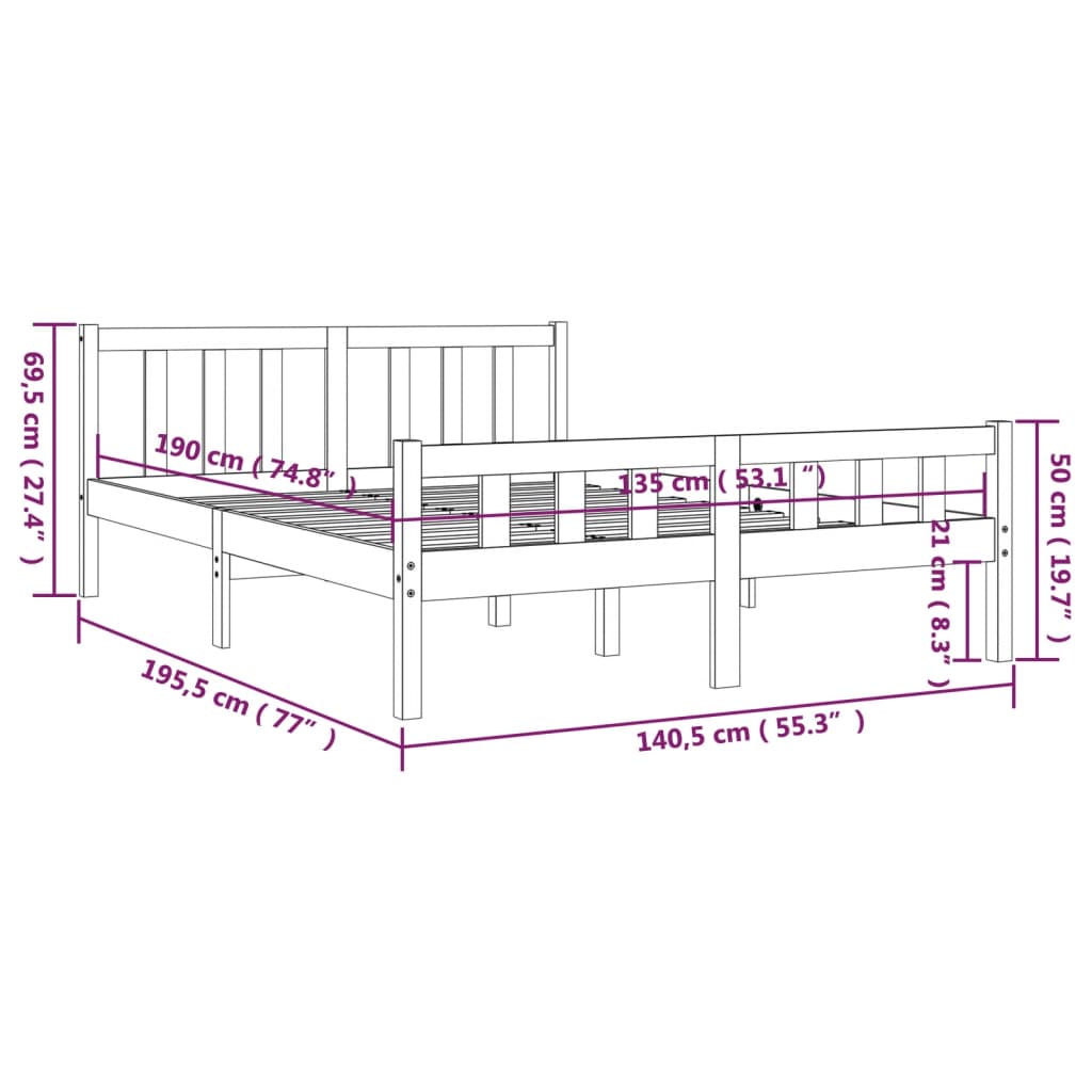 Estrutura de cama casal 135x190 cm madeira maciça