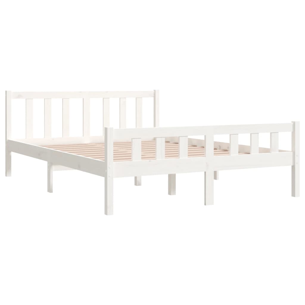 Estrutura de cama casal 135x190 cm madeira maciça branco