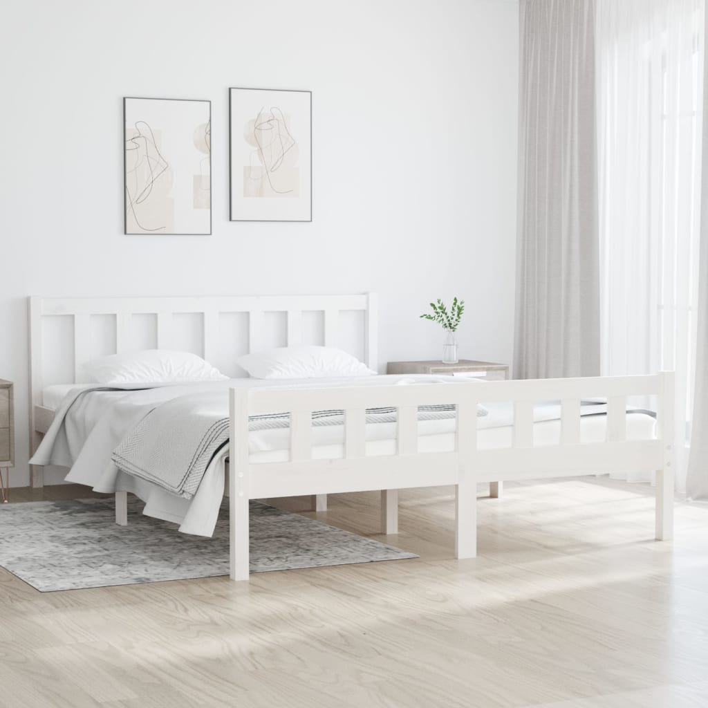 Estrutura de cama casal 135x190 cm madeira maciça branco