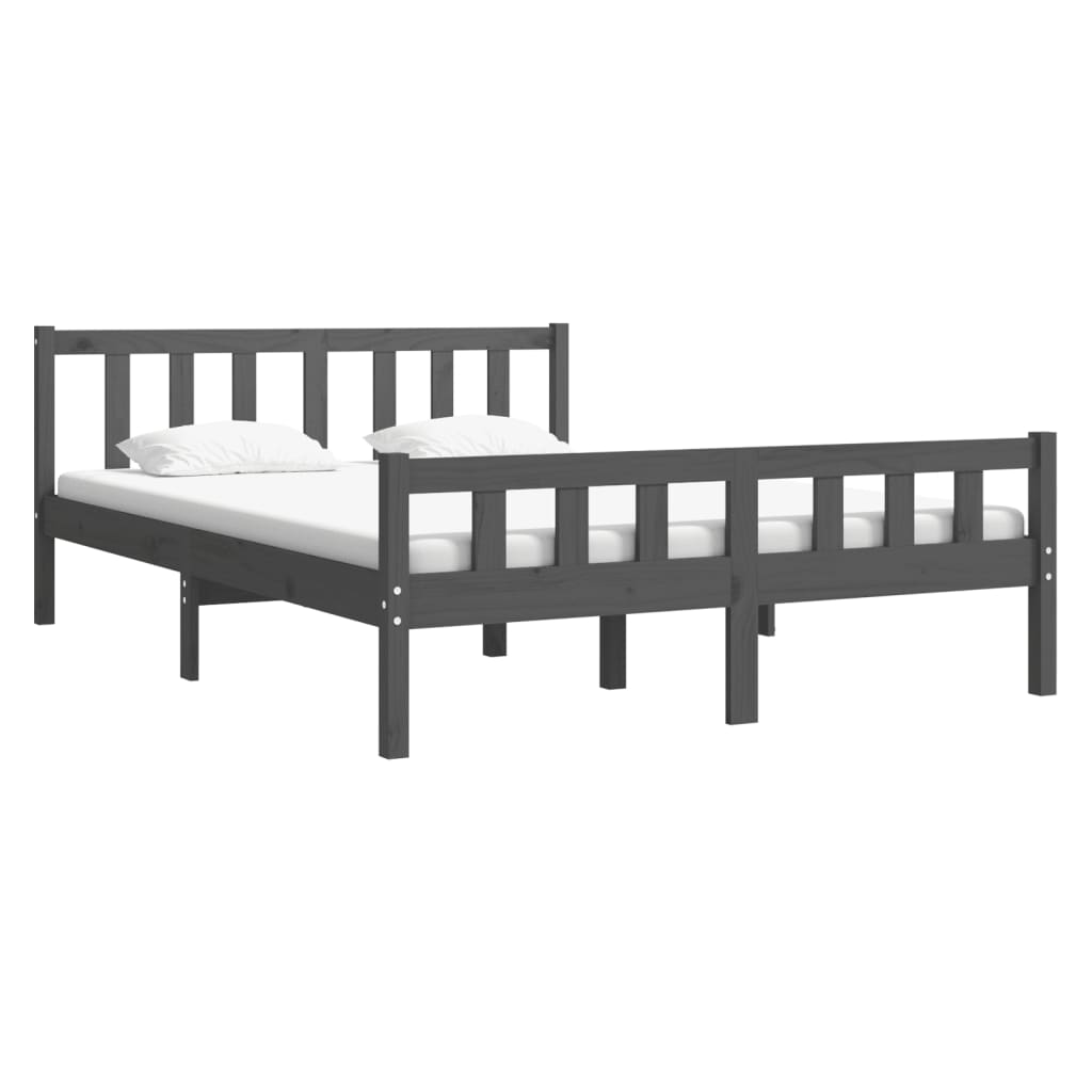 Estrutura de cama casal 135x190 cm madeira maciça cinzento