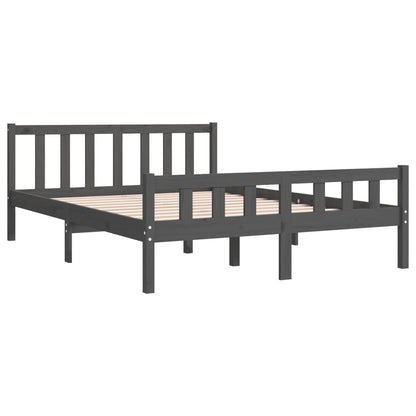 Estrutura de cama casal 135x190 cm madeira maciça cinzento