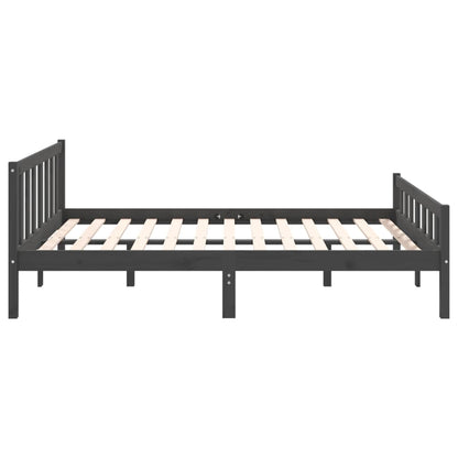 Estrutura de cama casal 135x190 cm madeira maciça cinzento