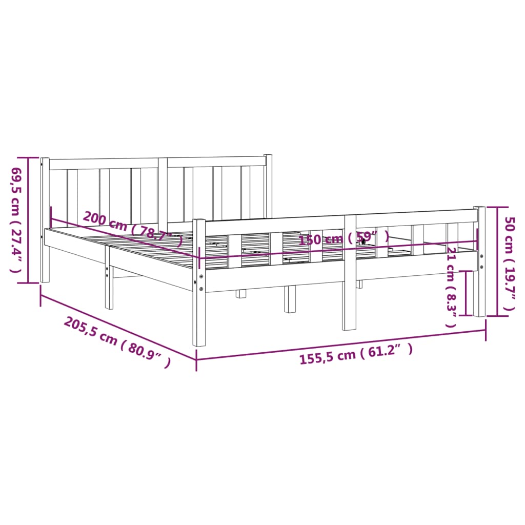 Estrutura de cama king 150x200 cm madeira maciça branco