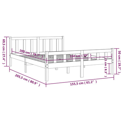 Estrutura de cama king 150x200 cm madeira maciça cinza