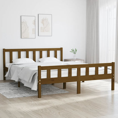 Estrutura cama king 150x200 cm madeira maciça castanho-mel