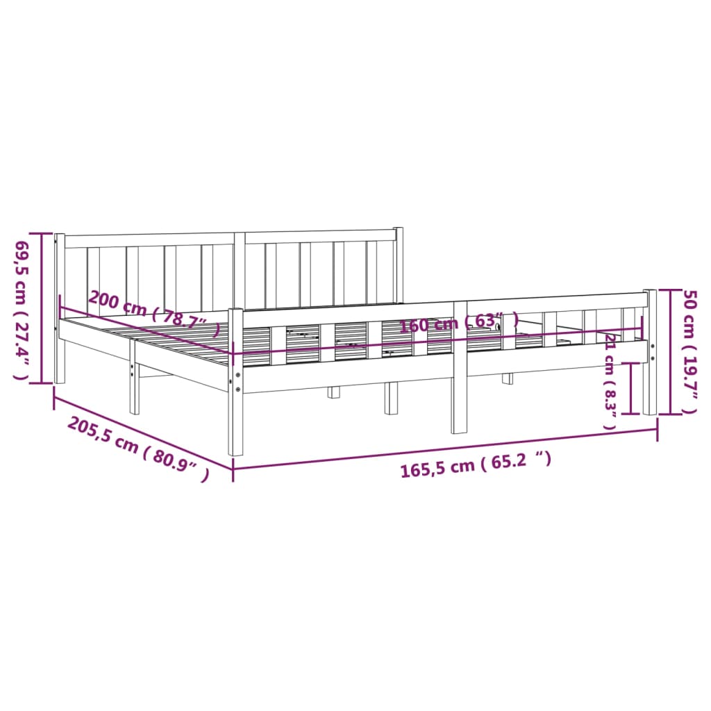 Estrutura de cama 160x200 cm madeira maciça branco